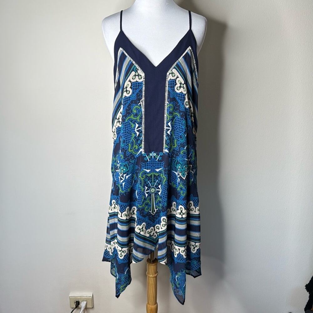 Adelyn Rae Navy Print Handkerchief V-Neck Dress